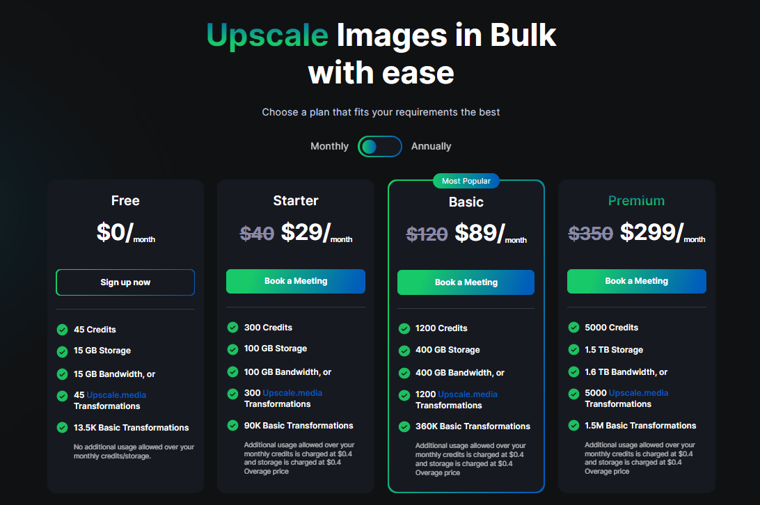 Upscale.media pricing